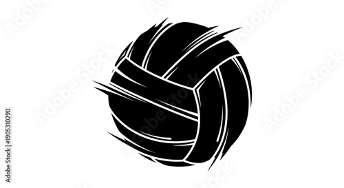 Black Silhouette of a Volleyball with Dynamic Brush Strokes.