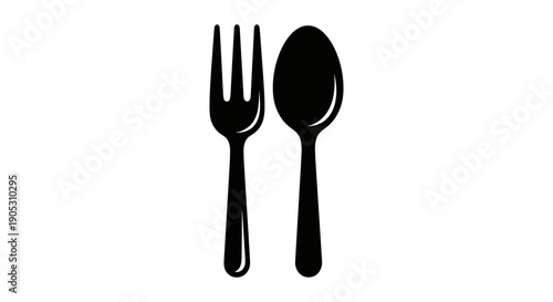 Black Silhouette of Fork and Spoon Utensils.