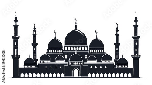 Ramadan mosque vector, Ramadan Kareem banner, Eid Mubarak design, Islamic architecture icon, 