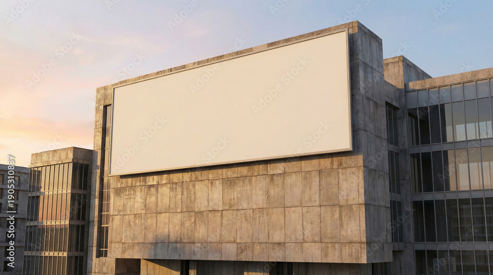 Obraz premium Blank advertising billboard on a modern building facade against a clear sky