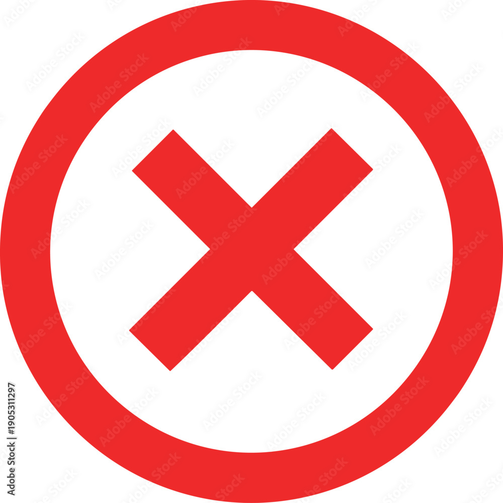 Obraz premium Vector illustration of red X mark inside circle icon symbolizing error, wrong answer, prohibition, disapproval, and negative status