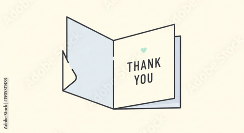 Gratitude concept with open thank you card and heart symbol on cream background