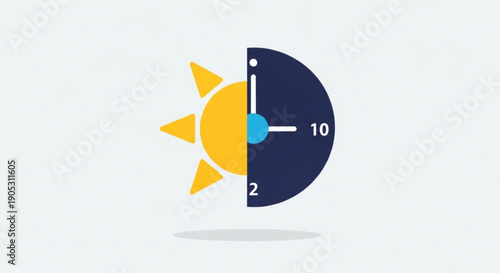 Day and night time concept with sun and clock half face illustration