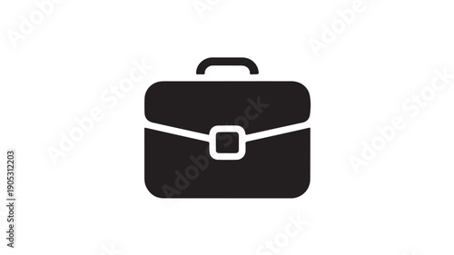 Black briefcase with silver buckle in simple flat design on white background for corporate identity