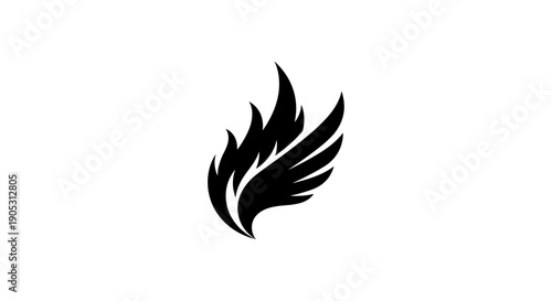 Black Winged Flame Symbol Abstract Design.