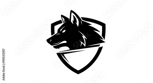 Black Wolf Head Emblem Silhouette Fierce Animal Logo.