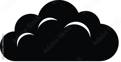Vector illustration of stylized black cloud icon with highlights symbolizing weather, technology, cloud computing, and data storage