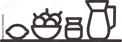 Minimalist black and of fruit bowl jar and pitcher