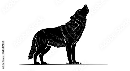 Black Wolf Howling Silhouette Majestic Wild Animal.