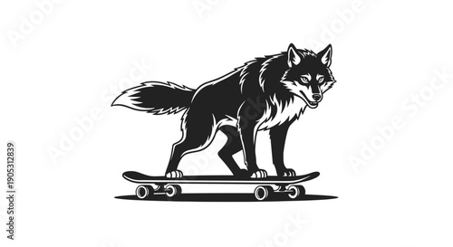 Black wolf riding a skateboard illustration 1.