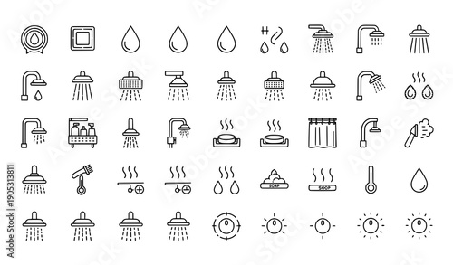 minimal shower line icons set for websites and mobile apps
