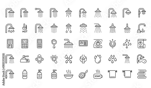 Professional minimal shower line icon pack of 80 editable symbols