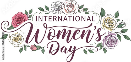 International women's day celebration logo with roses