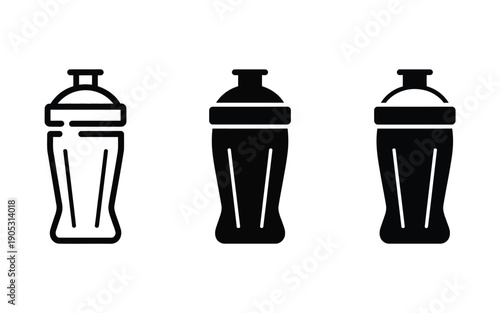 Three stylized icons of a drink shaker bottle are displayed side by side.