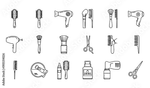 Modern hair and cosmetic tool icons with editable stroke for web and stores