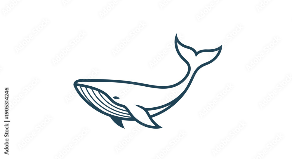 Obraz premium Simple line drawing of a whale on white background.