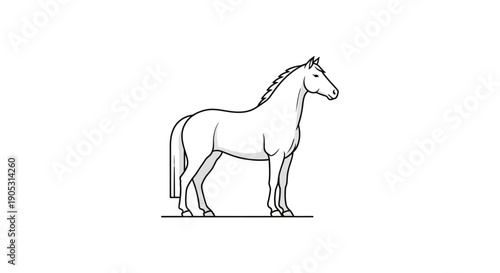 Black Outline Horse Standing Profile Isolated White Background