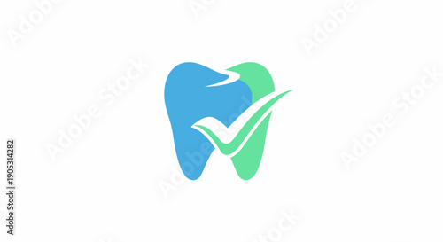 Dental clinic logo design with tooth and checkmark symbol.