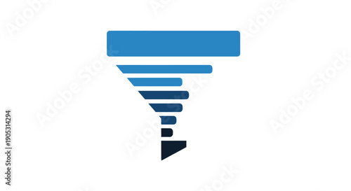 Blue funnel chart icon with gradient effect on white background.