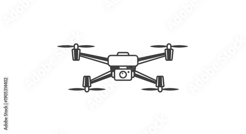 Simple black and white drone illustration with camera.