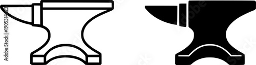 Industrial icon, vector illustration of anvil, black and white in outline and silhouette design style