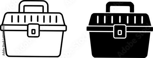 Industrial icon, vector illustration of tool box, black and white in outline and silhouette design style
