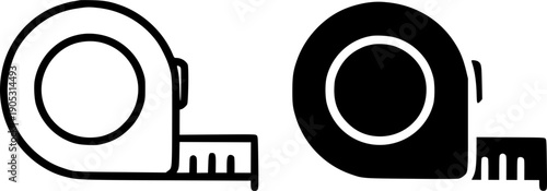 Industrial icon, vector illustration of measuring tape, black and white in outline and silhouette design style