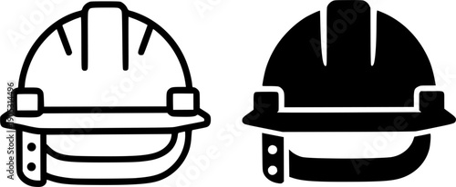 Industrial icon, vector illustration of safety helmet, black and white in outline and silhouette design style