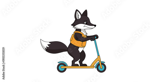 Cartoon Fox Riding a Scooter with a Vest.