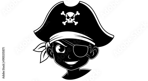 Cartoon Pirate Character with Eye Patch and Bandana.