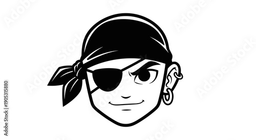 Cartoon Pirate Head with Eyepatch and Bandana.