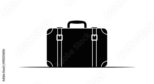 Classic Black Briefcase Icon on White Background.