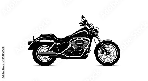 Classic Black Cruiser Motorcycle Side View Illustration 1.