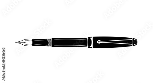 Classic Black Fountain Pen Isolated on White Background.