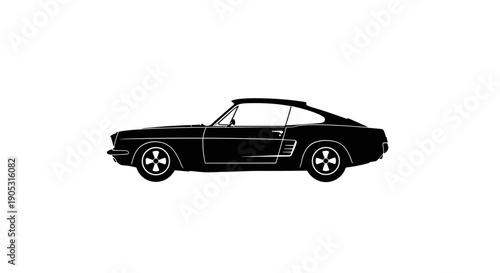 Classic Black Sports Car Silhouette Side View.