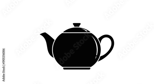 Classic Black Teapot Silhouette Isolated on White Background.