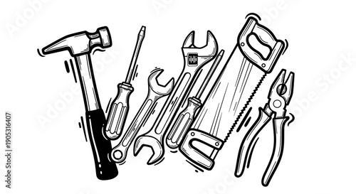 Collection of Hand Tools for Repair and Construction.