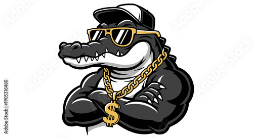 Cool Alligator Wearing Sunglasses and Gold Chain.
