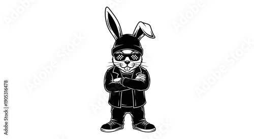 Cool Bunny Character Wearing Sunglasses and Jacket.