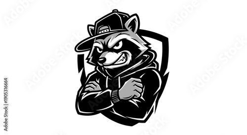 Cool Raccoon Mascot Wearing a Hat and Hoodie.