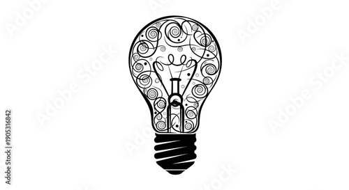 Creative Light Bulb Illustration with Intricate Swirls and Patterns.