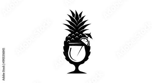 Creative Pineapple Cocktail Glass Silhouette Design.