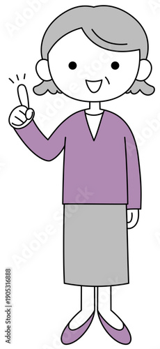 ゆるくてかわいいデフォルメおばあちゃんの「指差し」イラスト