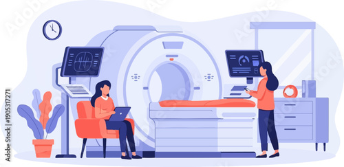 Medical imaging scan in a clean, modern room with attentive staff