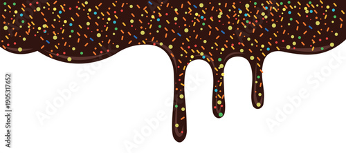 Delicious Dripping Chocolate Glaze with Colorful Sprinkles with vector illustration