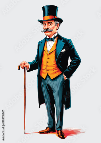 066-25-Gentleman dandy wearing a top hat, tuxedo, and holding a cane