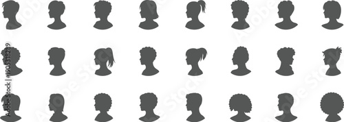 Set of hundred agriculture icons, farming equipment, livestock, and male profile silhouettes, cad drawing flat vector illustration for organic food industry branding,t