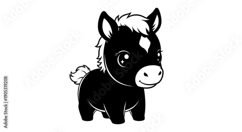 Cute Black Pony Cartoon Illustration.