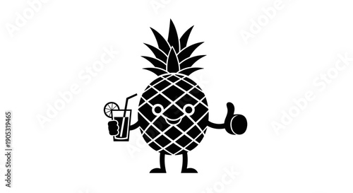 Cute cartoon pineapple character holding a refreshing drink.