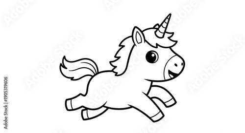 Cute Cartoon Unicorn Running with Joyful Expression.
